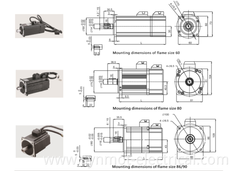 Synmot 86mm 220V 0.75kW 2.4 N.m 3000rpm Permanent Magnet Synchronous AC servo motor